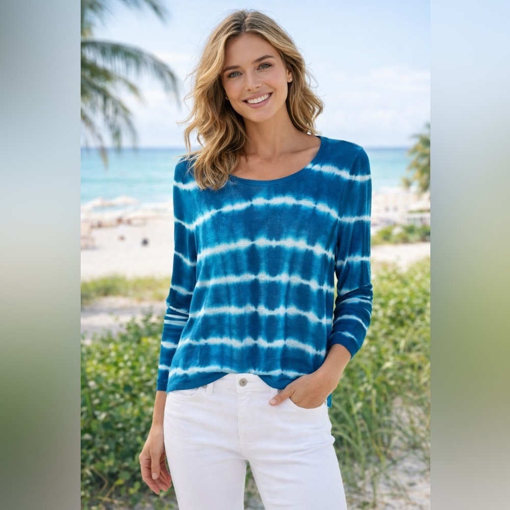 Kensie - Turquoise Blue Tie Dye Look Light V-neck Sweater - L China
